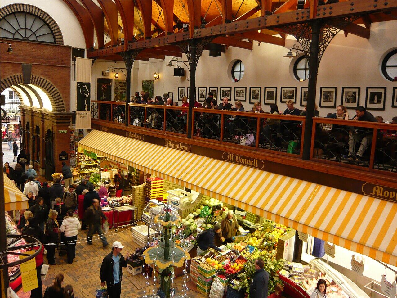 Stalls and shoppers in the English Market, seen from the balcony