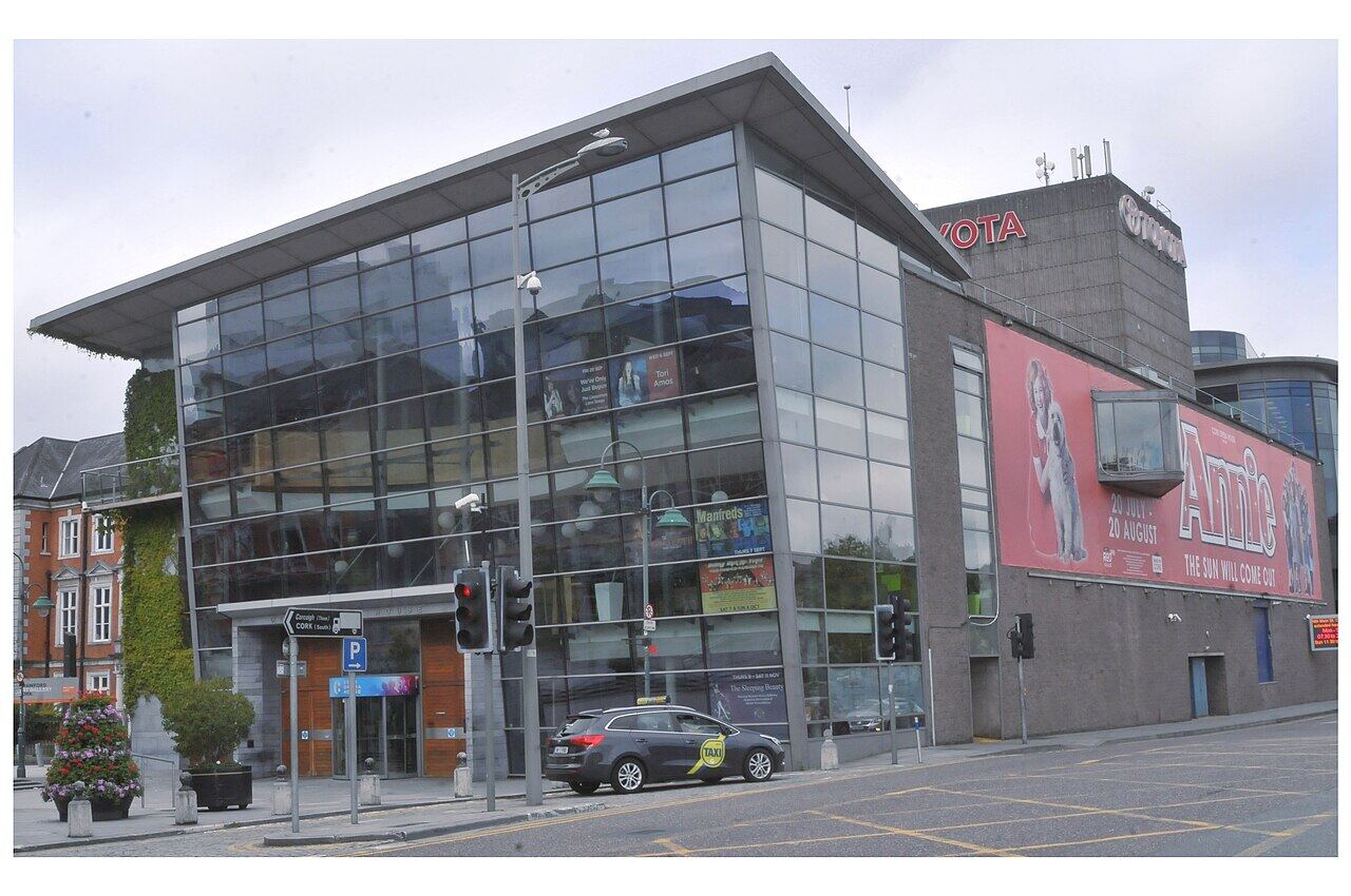 The glass front of Cork Opera House on Emmet Place