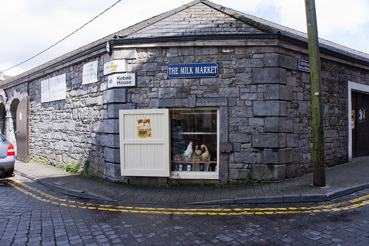The stone corner of the Milk Market building in Limerick